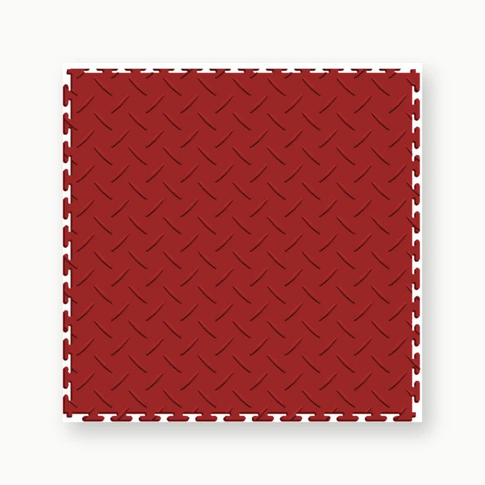 Red Diamond Plate Interlocking Vinyl Floor Tile