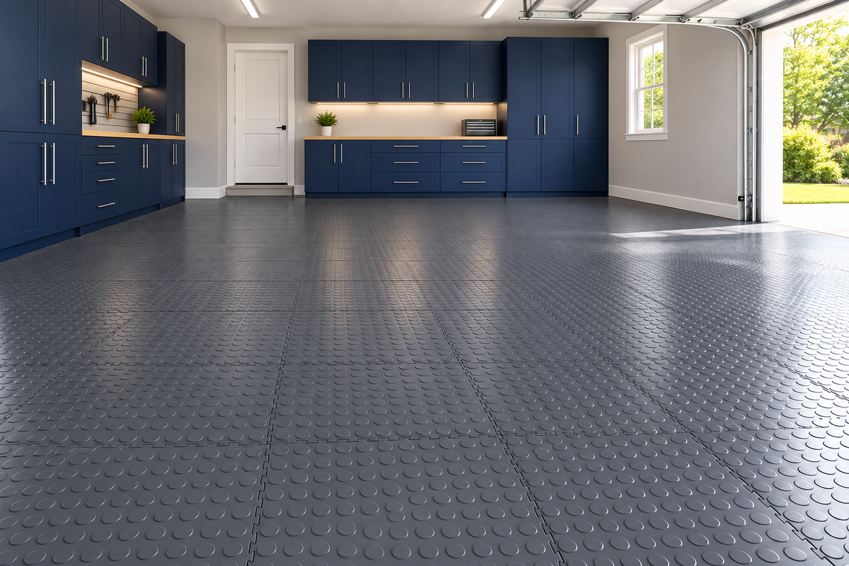 Dark Gray Coin Interlocking Vinyl Floor Tile