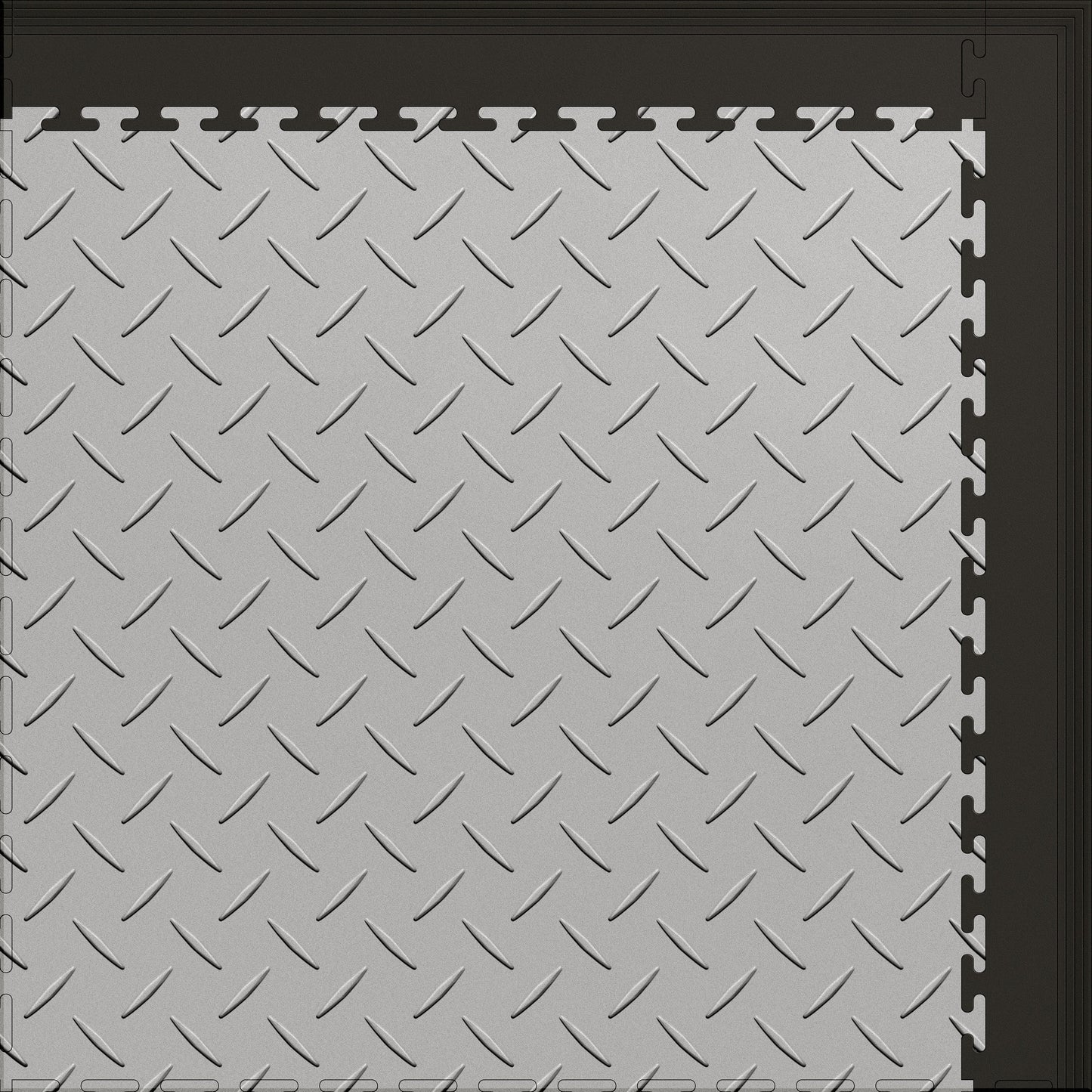 Small Color Diamond Plate Gym & Floor Mat 3x4 (12 Tiles 39.88 Sq. Ft.) - Light Gray Diamond Plate / Black Edges (Detail Image 8)
