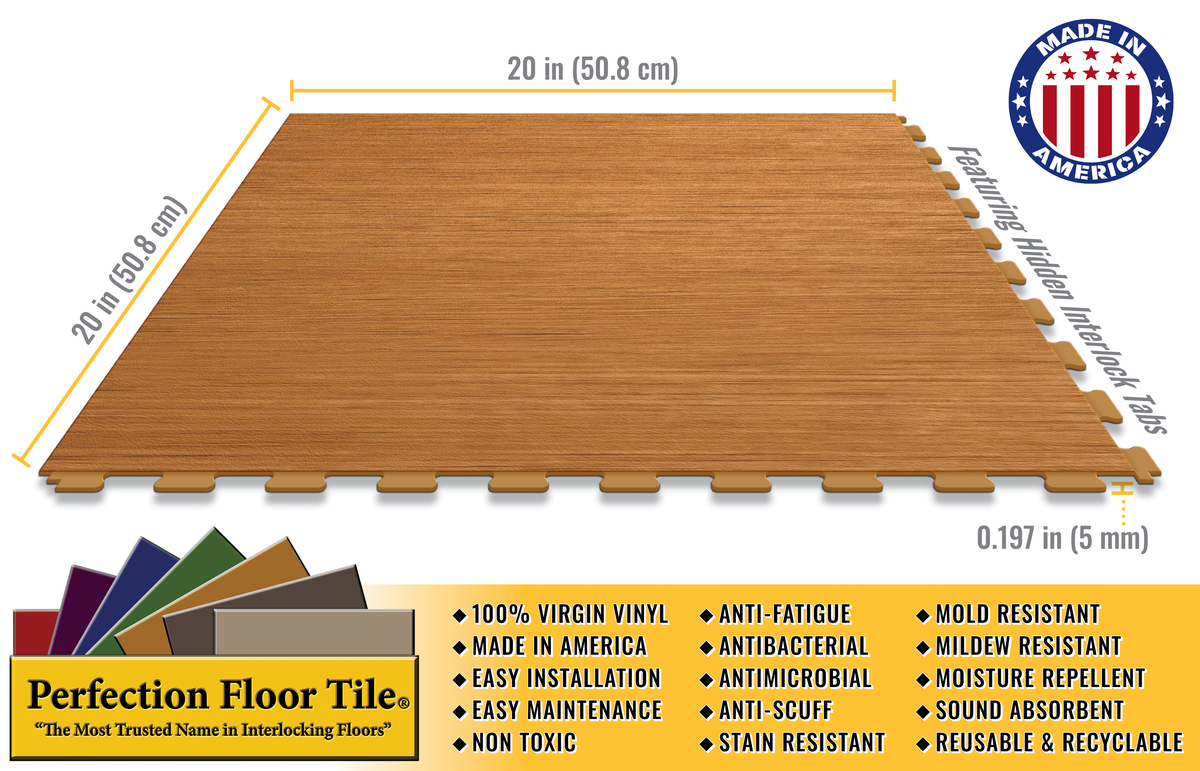 Close-up of maple wood-look hidden interlocking vinyl floor tile