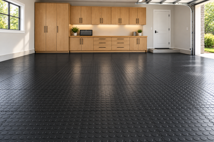 Black Coin Interlocking Vinyl Floor Tile