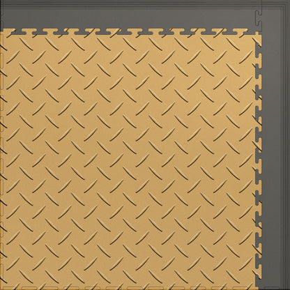 Large Color Diamond Plate Gym & Floor Mat 5x4 (20 Tiles 64.65 Sq. Ft.) - Beige Diamond Plate / Gray Edges (Detail Image 3)