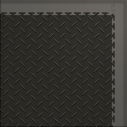 Large Gym & Floor Mat 5x4 (20 Tiles 64.65 Sq. Ft.) - Black Diamond Plate / Gray Edges (Detail Image 5)