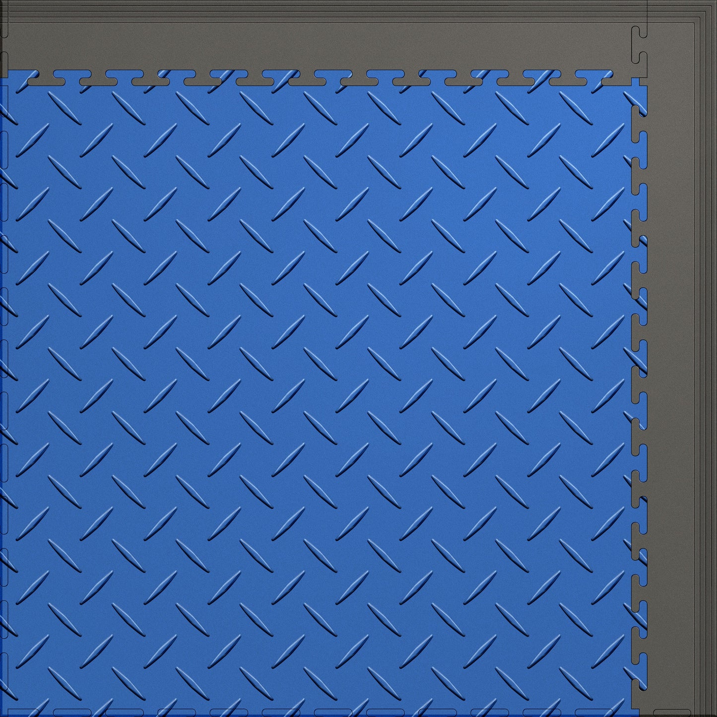 Large Color Diamond Plate Gym & Floor Mat 5x4 (20 Tiles 64.65 Sq. Ft.) - Blue Diamond Plate / Gray Edges (Detail Image 4)