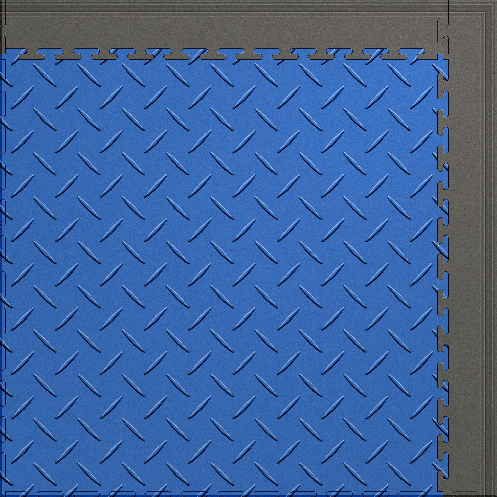 Large Color Diamond Plate Gym & Floor Mat 5x4 (20 Tiles 64.65 Sq. Ft.) - Blue Diamond Plate / Gray Edges (Detail Image 4)