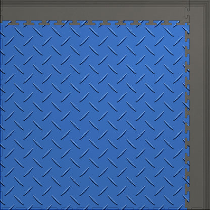 Large Color Diamond Plate Gym & Floor Mat 5x4 (20 Tiles 64.65 Sq. Ft.) - Blue Diamond Plate / Gray Edges (Detail Image 4)