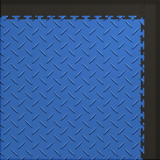 Large Color Diamond Plate Gym & Floor Mat 5x4 (20 Tiles 64.65 Sq. Ft.) - Blue Diamond Plate / Black Edges (Main Product View)
