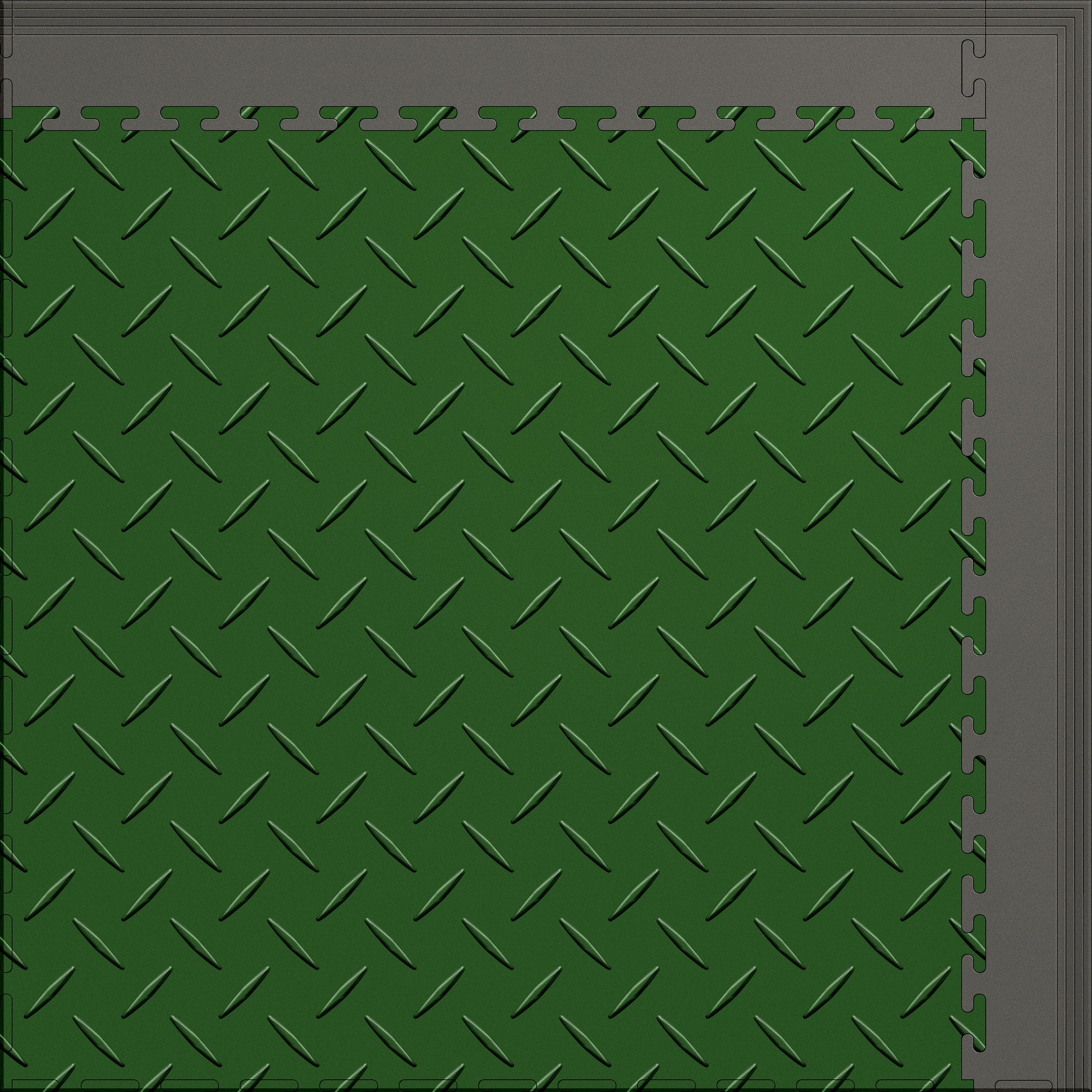 Large Color Diamond Plate Gym & Floor Mat 5x4 (20 Tiles 64.65 Sq. Ft.) - Green Diamond Plate / Gray Edges (Detail Image 6)