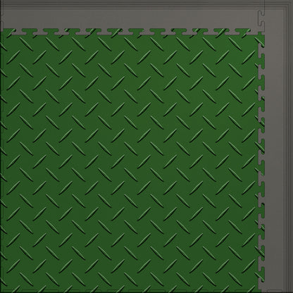 Large Color Diamond Plate Gym & Floor Mat 5x4 (20 Tiles 64.65 Sq. Ft.) - Green Diamond Plate / Gray Edges (Detail Image 6)