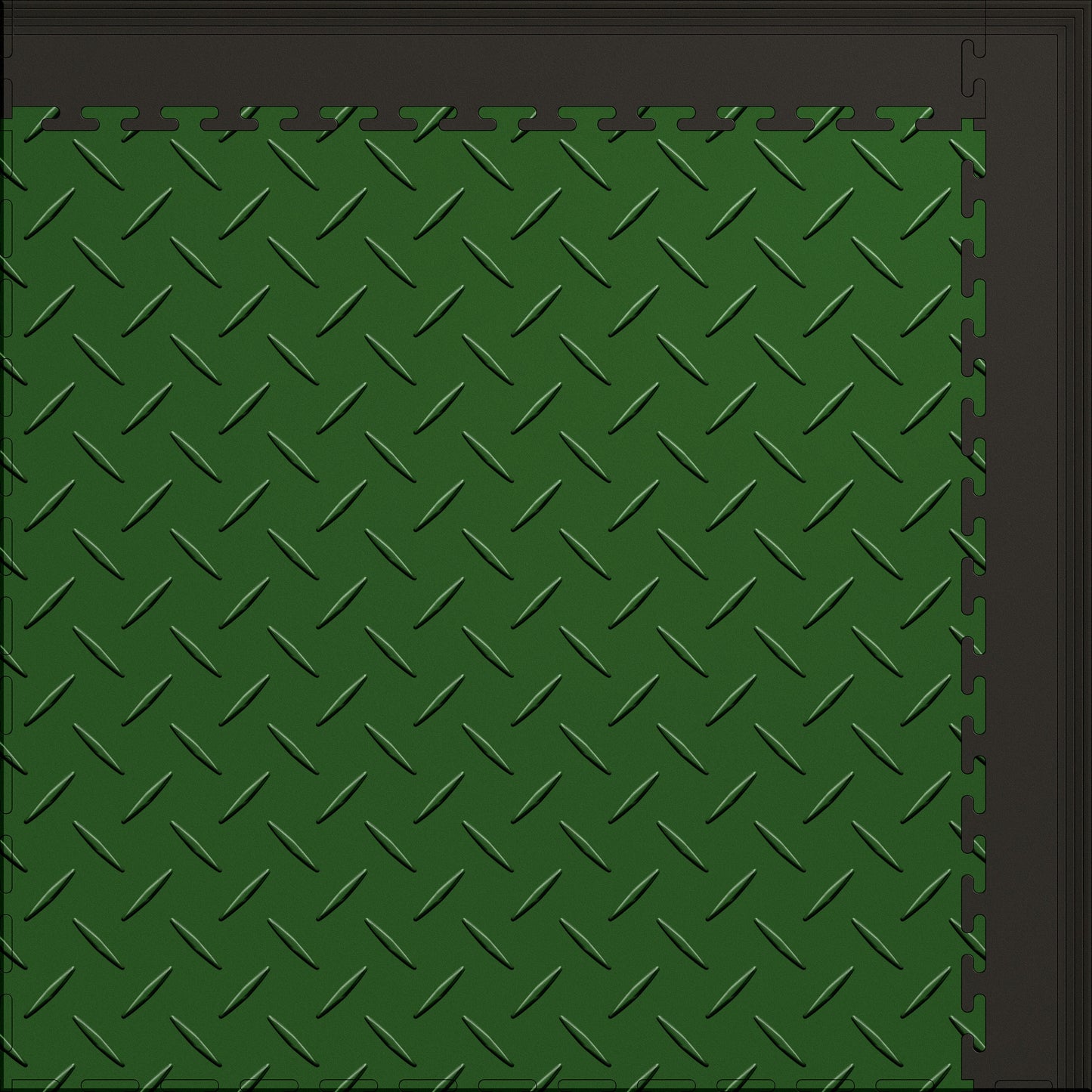 Large Color Diamond Plate Gym & Floor Mat 5x4 (20 Tiles 64.65 Sq. Ft.) - Green Diamond Plate / Black Edges (Detail Image 5)
