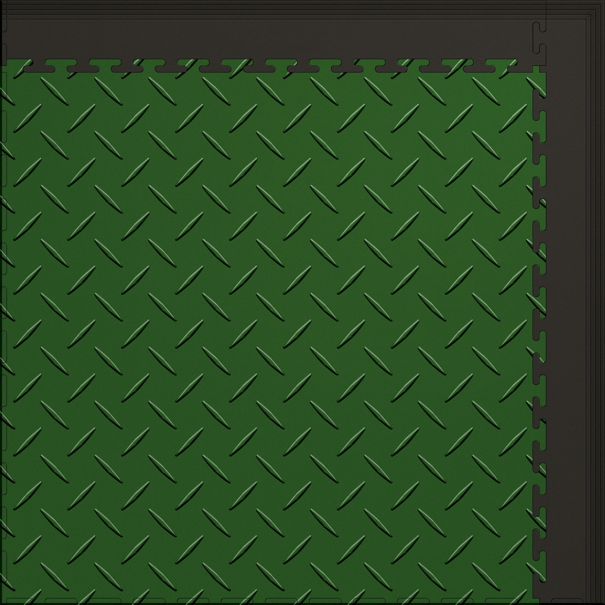 Large Color Diamond Plate Gym & Floor Mat 5x4 (20 Tiles 64.65 Sq. Ft.) - Green Diamond Plate / Black Edges (Detail Image 5)