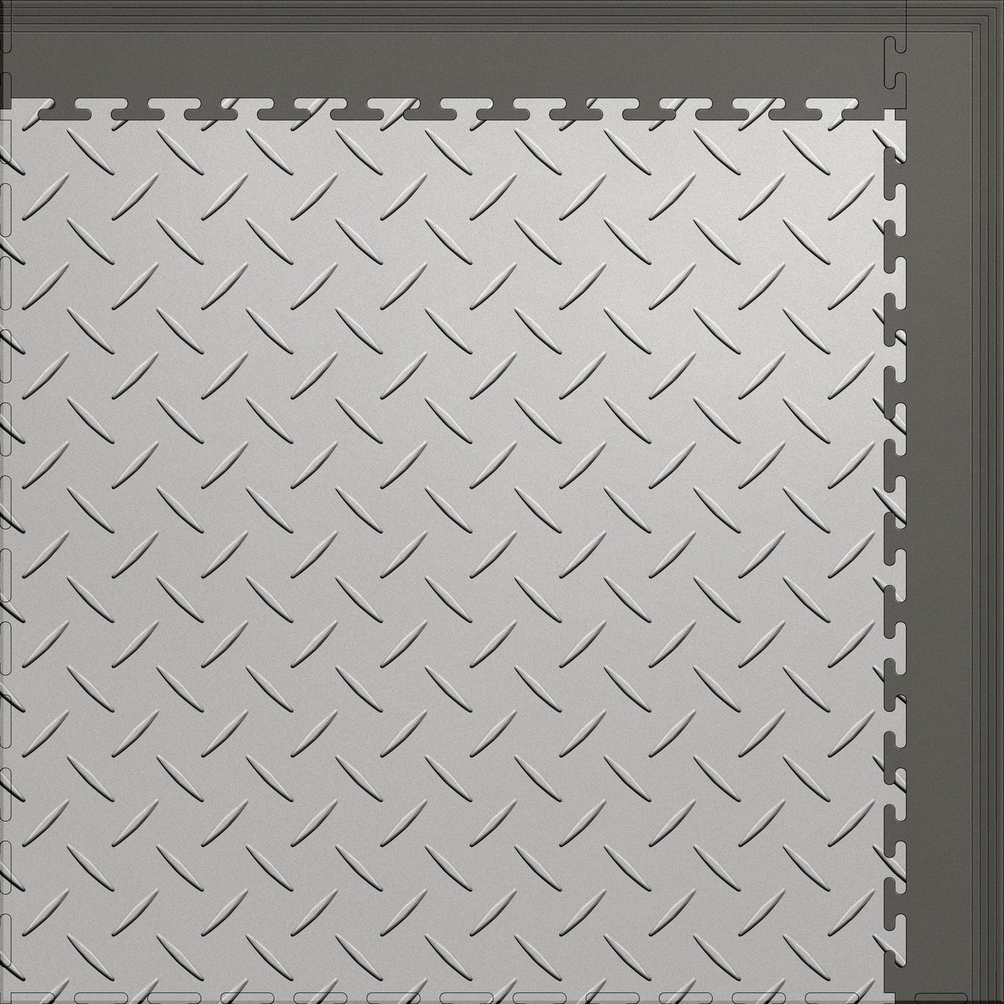 Large Color Diamond Plate Gym & Floor Mat 5x4 (20 Tiles 64.65 Sq. Ft.) - Light Gray Diamond Plate / Gray Edges (Detail Image 8)