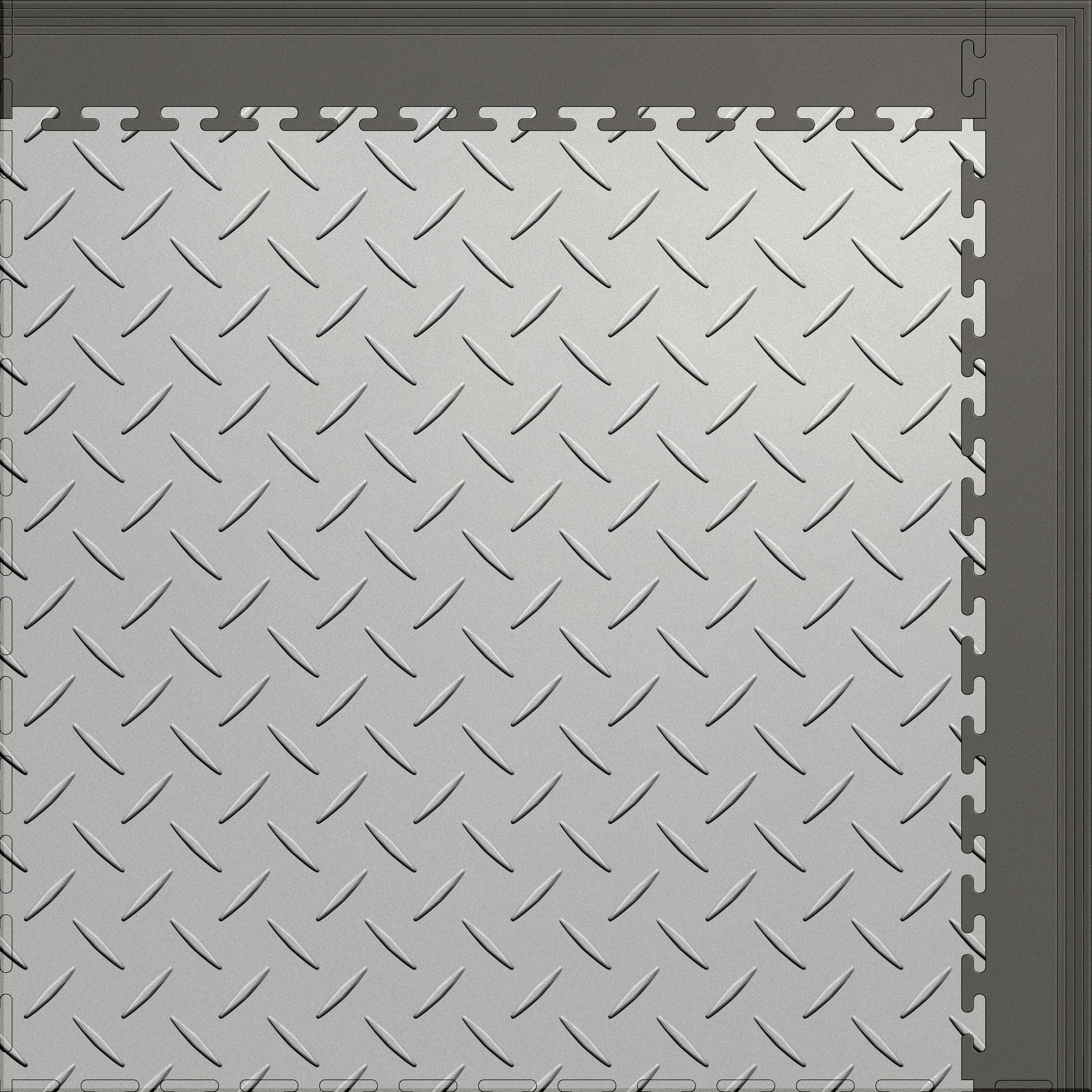Large Color Diamond Plate Gym & Floor Mat 5x4 (20 Tiles 64.65 Sq. Ft.) - Light Gray Diamond Plate / Gray Edges (Detail Image 8)
