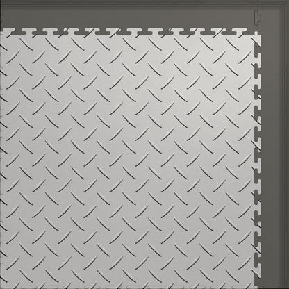 Large Color Diamond Plate Gym & Floor Mat 5x4 (20 Tiles 64.65 Sq. Ft.) - Light Gray Diamond Plate / Gray Edges (Detail Image 8)