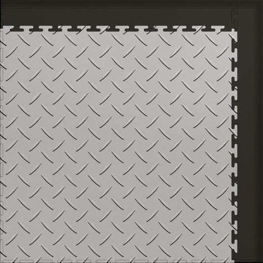Small Color Diamond Plate Gym & Floor Mat 3x4 (12 Tiles 39.88 Sq. Ft.) - Light Gray Diamond Plate / Black Edges (Detail Image 8)