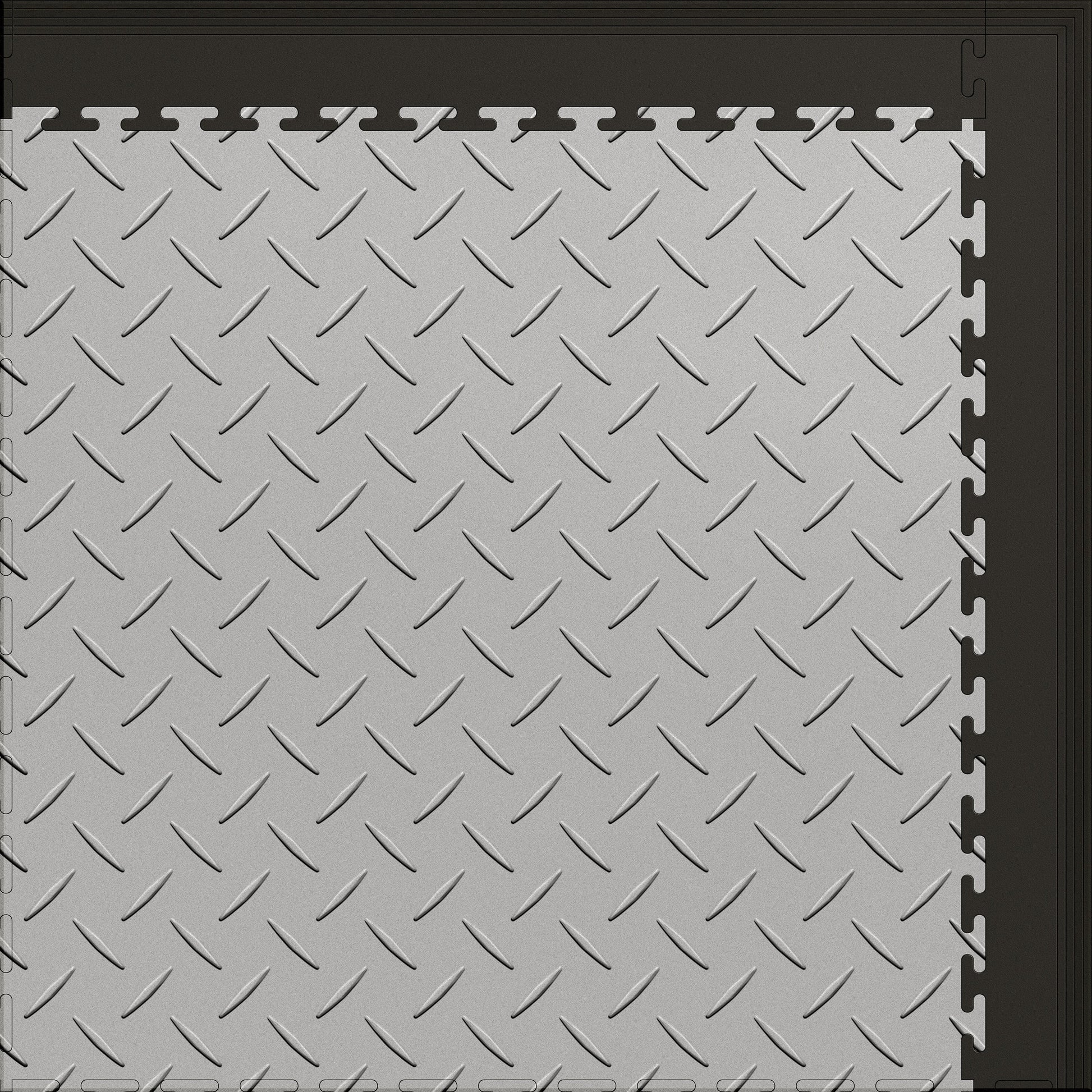 Large Color Diamond Plate Gym & Floor Mat 5x4 (20 Tiles 64.65 Sq. Ft.) - Light Gray Diamond Plate / Black Edges (Detail Image 7)