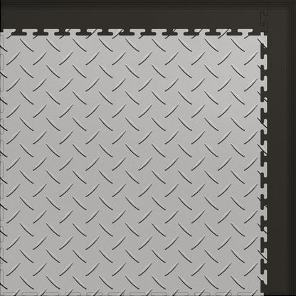 Large Color Diamond Plate Gym & Floor Mat 5x4 (20 Tiles 64.65 Sq. Ft.) - Light Gray Diamond Plate / Black Edges (Detail Image 7)