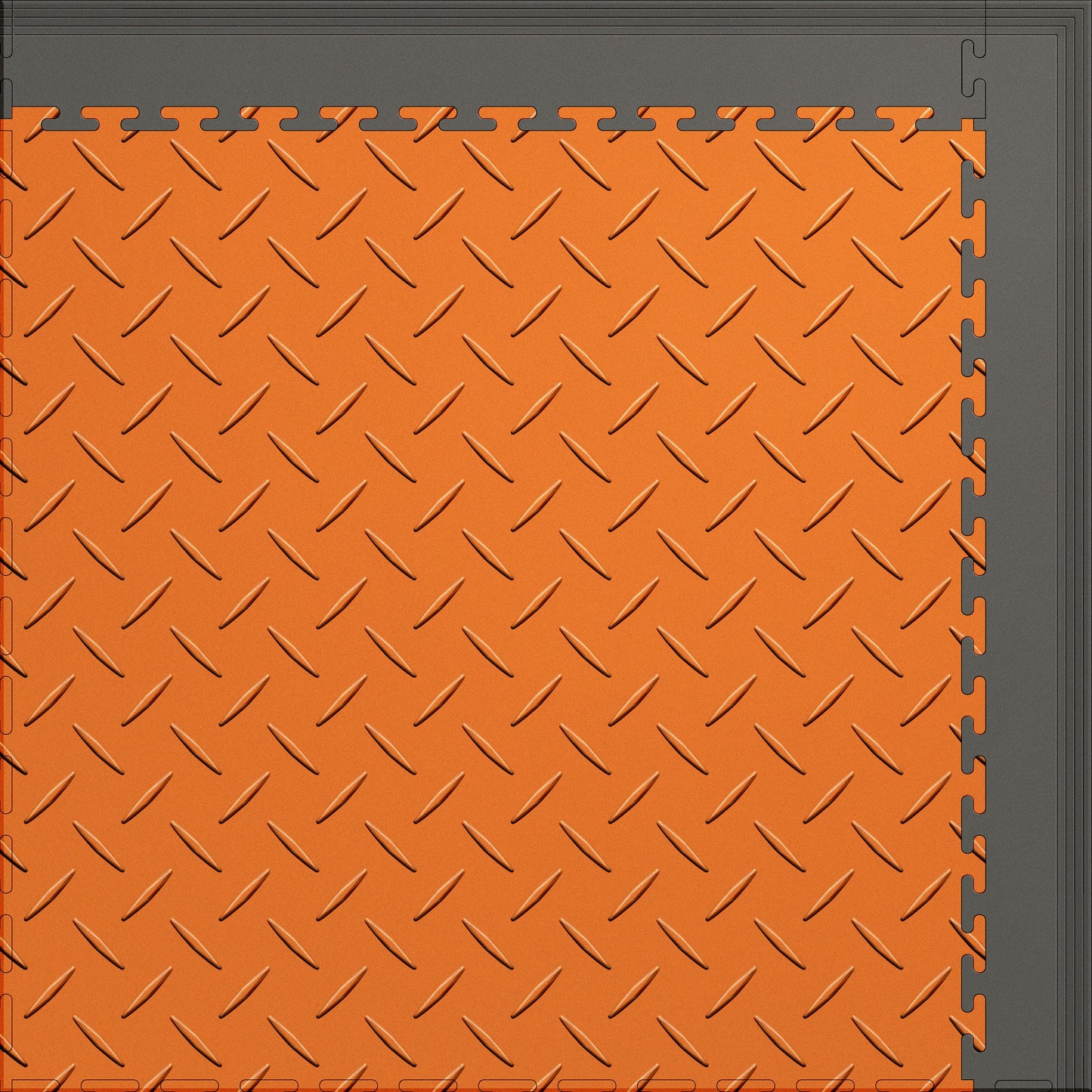 Large Color Diamond Plate Gym & Floor Mat 5x4 (20 Tiles 64.65 Sq. Ft.) - Orange Diamond Plate / Gray Edges (Detail Image 10)