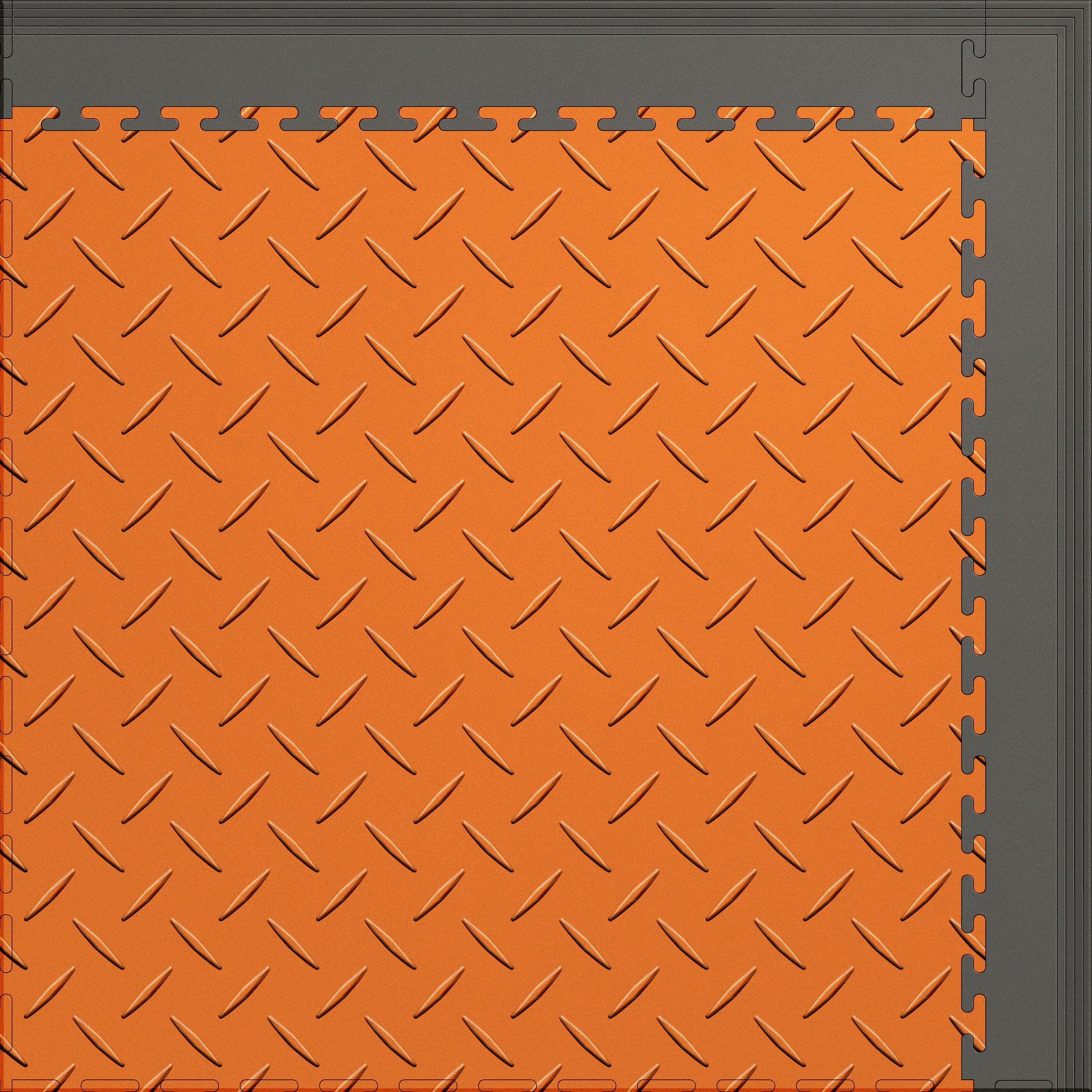 Large Color Diamond Plate Gym & Floor Mat 5x4 (20 Tiles 64.65 Sq. Ft.) - Orange Diamond Plate / Gray Edges (Detail Image 10)