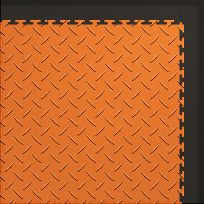 Large Color Diamond Plate Gym & Floor Mat 5x4 (20 Tiles 64.65 Sq. Ft.) - Orange Diamond Plate / Black Edges (Detail Image 9)