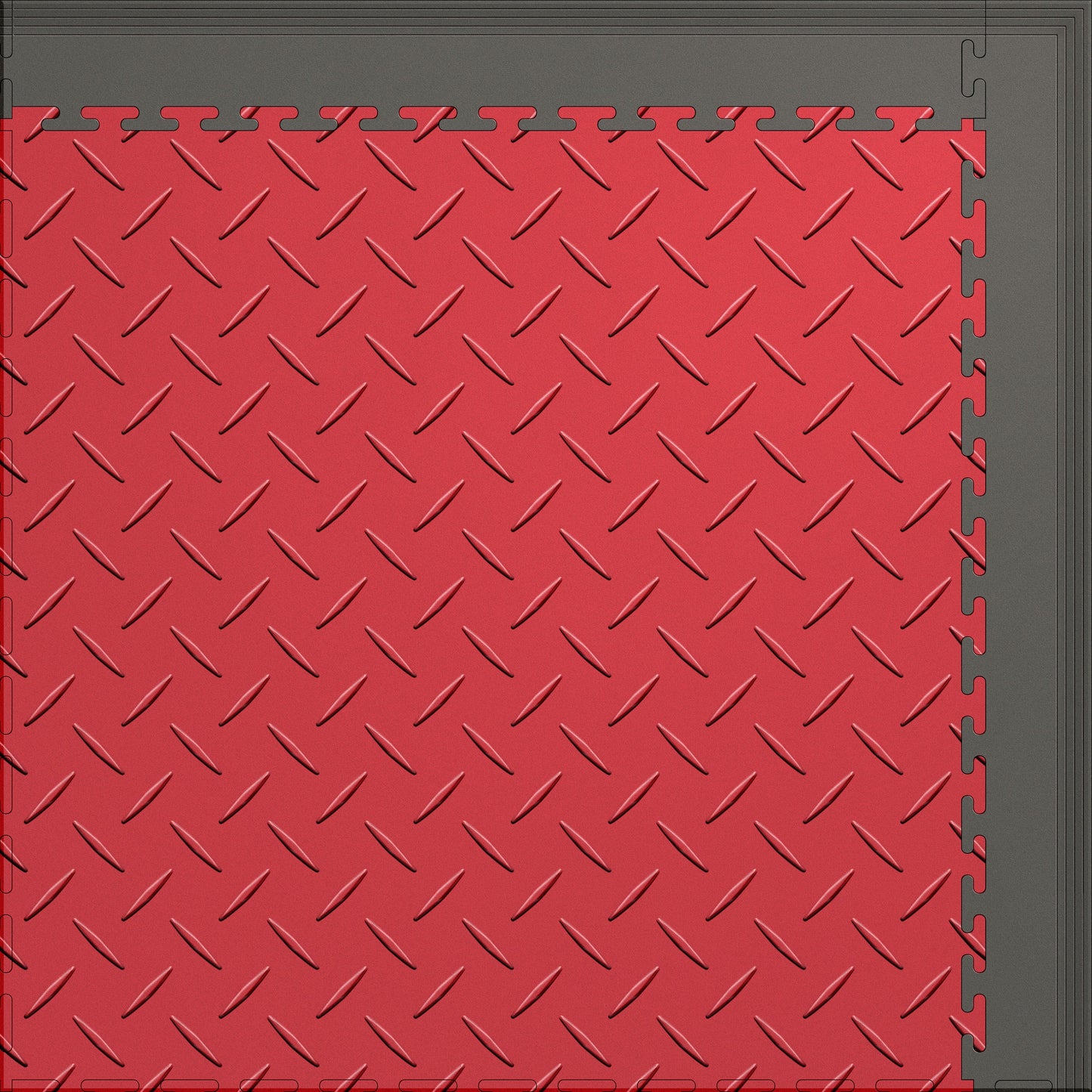 Large Color Diamond Plate Gym & Floor Mat 5x4 (20 Tiles 64.65 Sq. Ft.) - Red Diamond Plate / Gray Edges (Detail Image 12)
