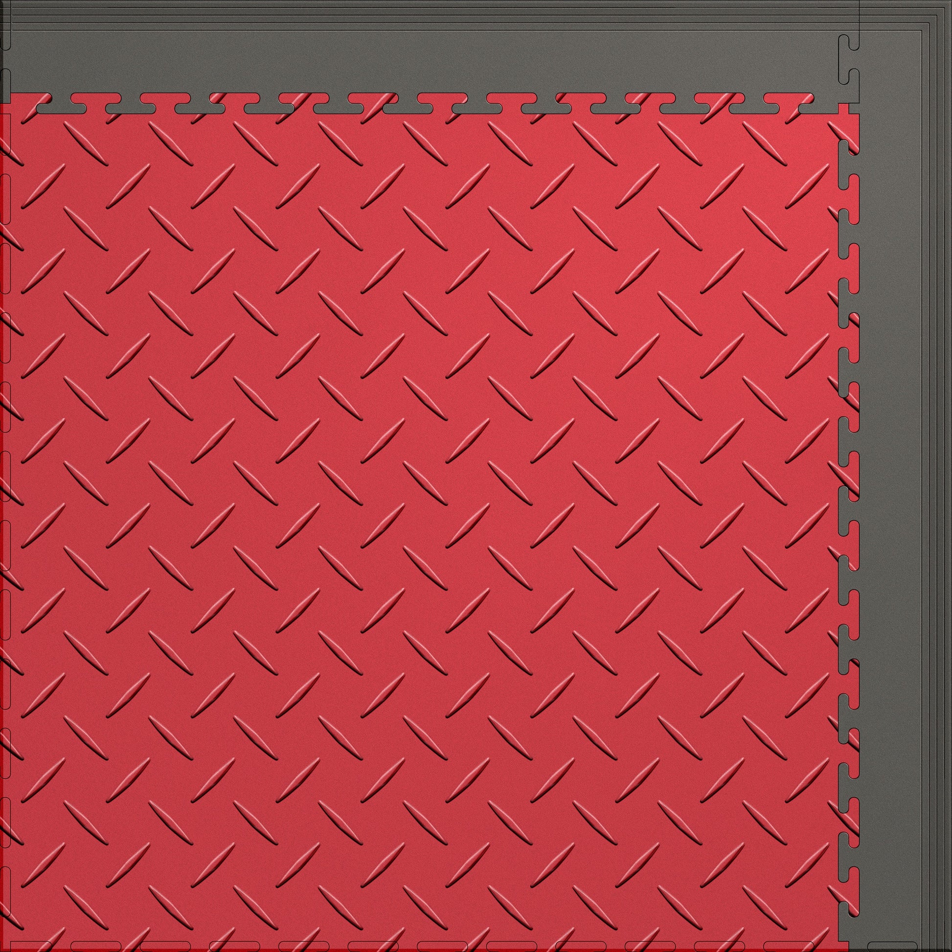 Large Color Diamond Plate Gym & Floor Mat 5x4 (20 Tiles 64.65 Sq. Ft.) - Red Diamond Plate / Gray Edges (Detail Image 12)
