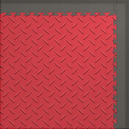 Large Color Diamond Plate Gym & Floor Mat 5x4 (20 Tiles 64.65 Sq. Ft.) - Red Diamond Plate / Gray Edges (Detail Image 12)