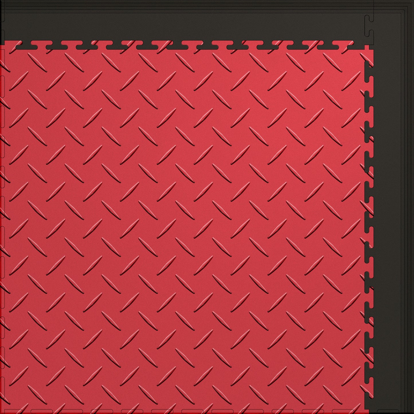 Large Color Diamond Plate Gym & Floor Mat 5x4 (20 Tiles 64.65 Sq. Ft.) - Red Diamond Plate / Black Edges (Detail Image 11)