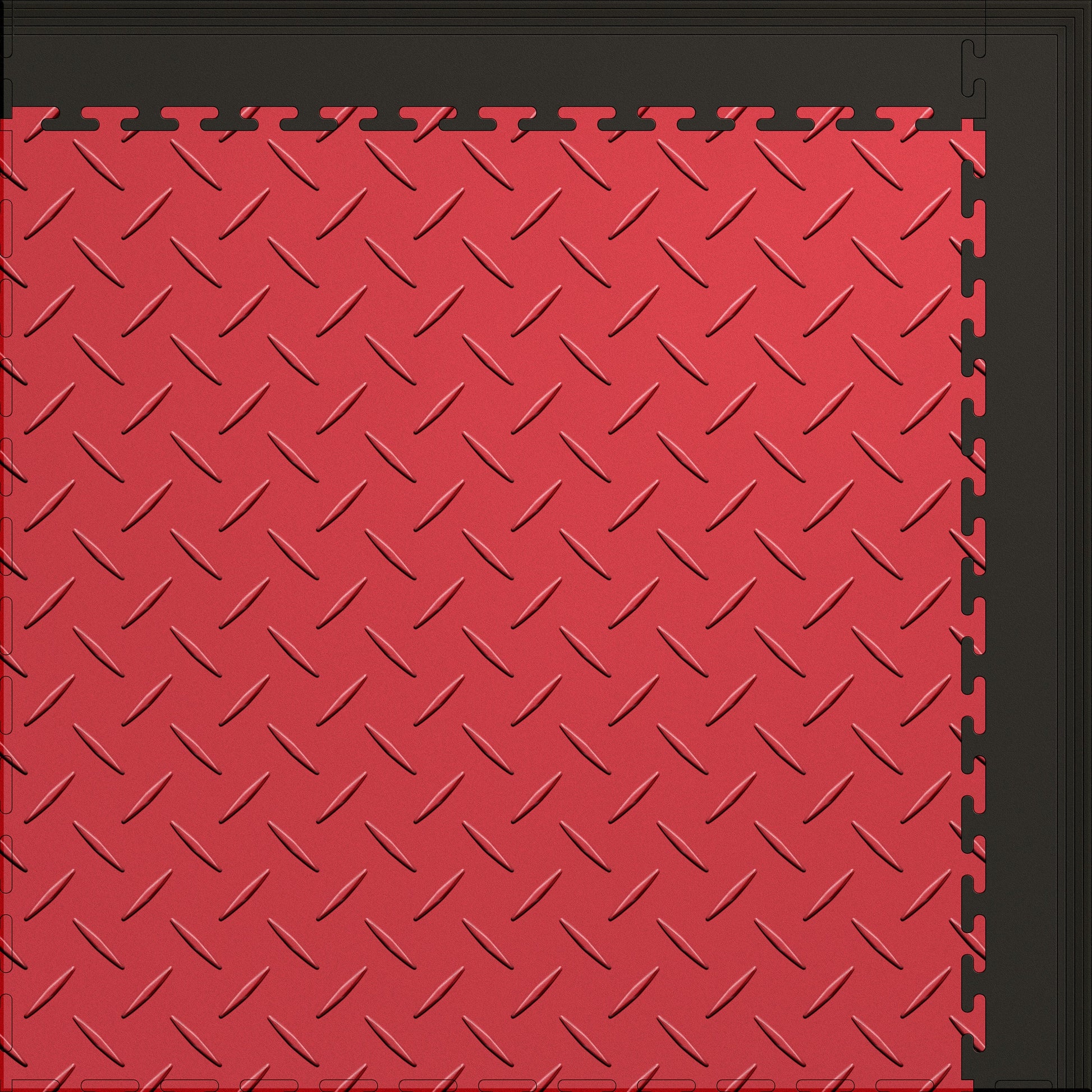 Large Color Diamond Plate Gym & Floor Mat 5x4 (20 Tiles 64.65 Sq. Ft.) - Red Diamond Plate / Black Edges (Detail Image 11)