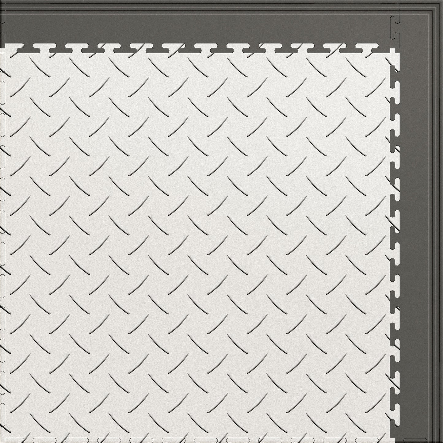 Large Color Diamond Plate Gym & Floor Mat 5x4 (20 Tiles 64.65 Sq. Ft.) - White Diamond Plate / Gray Edges (Detail Image 14)