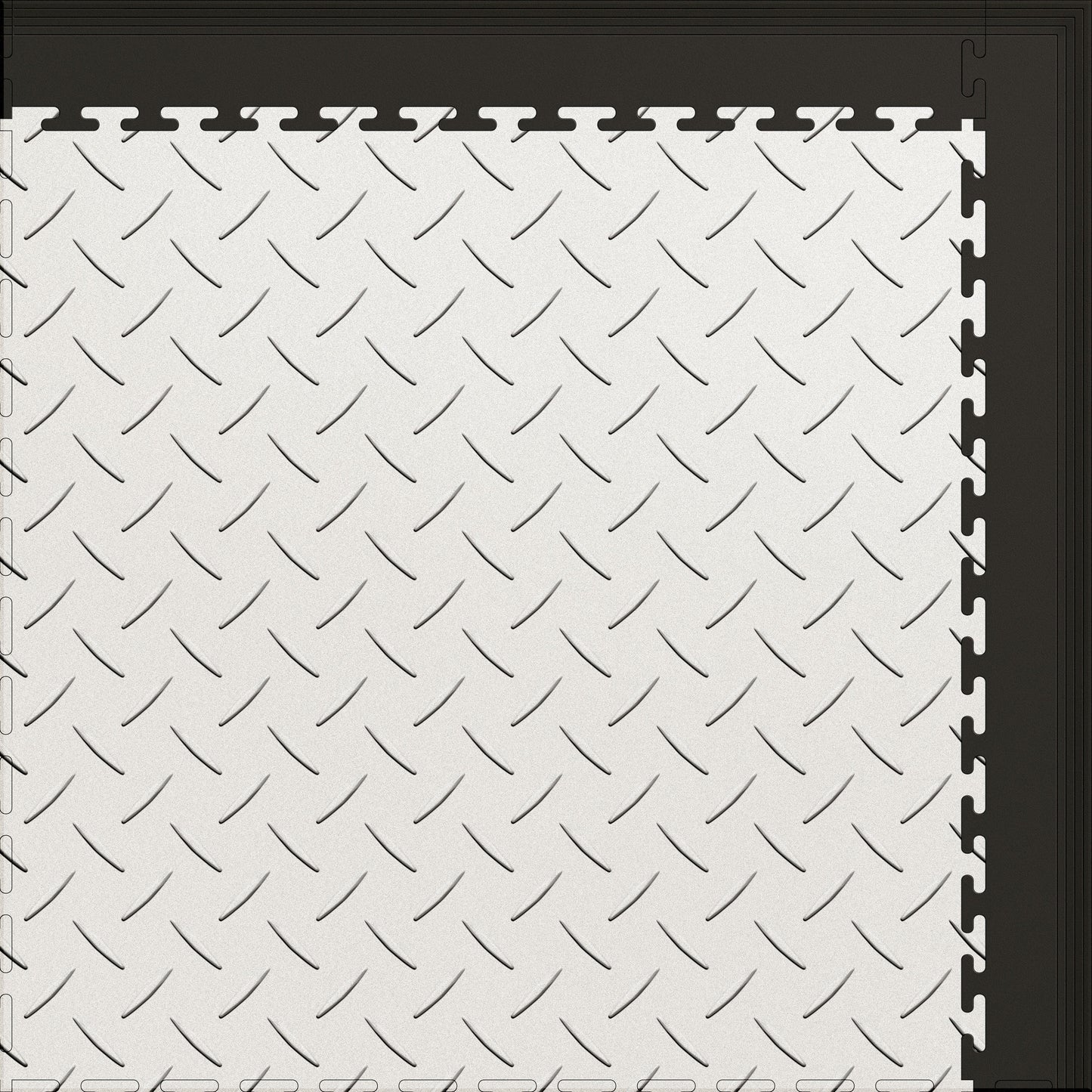 Large Color Diamond Plate Gym & Floor Mat 5x4 (20 Tiles 64.65 Sq. Ft.) - White Diamond Plate / Black Edges (Detail Image 13)
