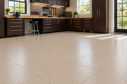 Beige Diamond Plate Interlocking Vinyl Floor Tile
