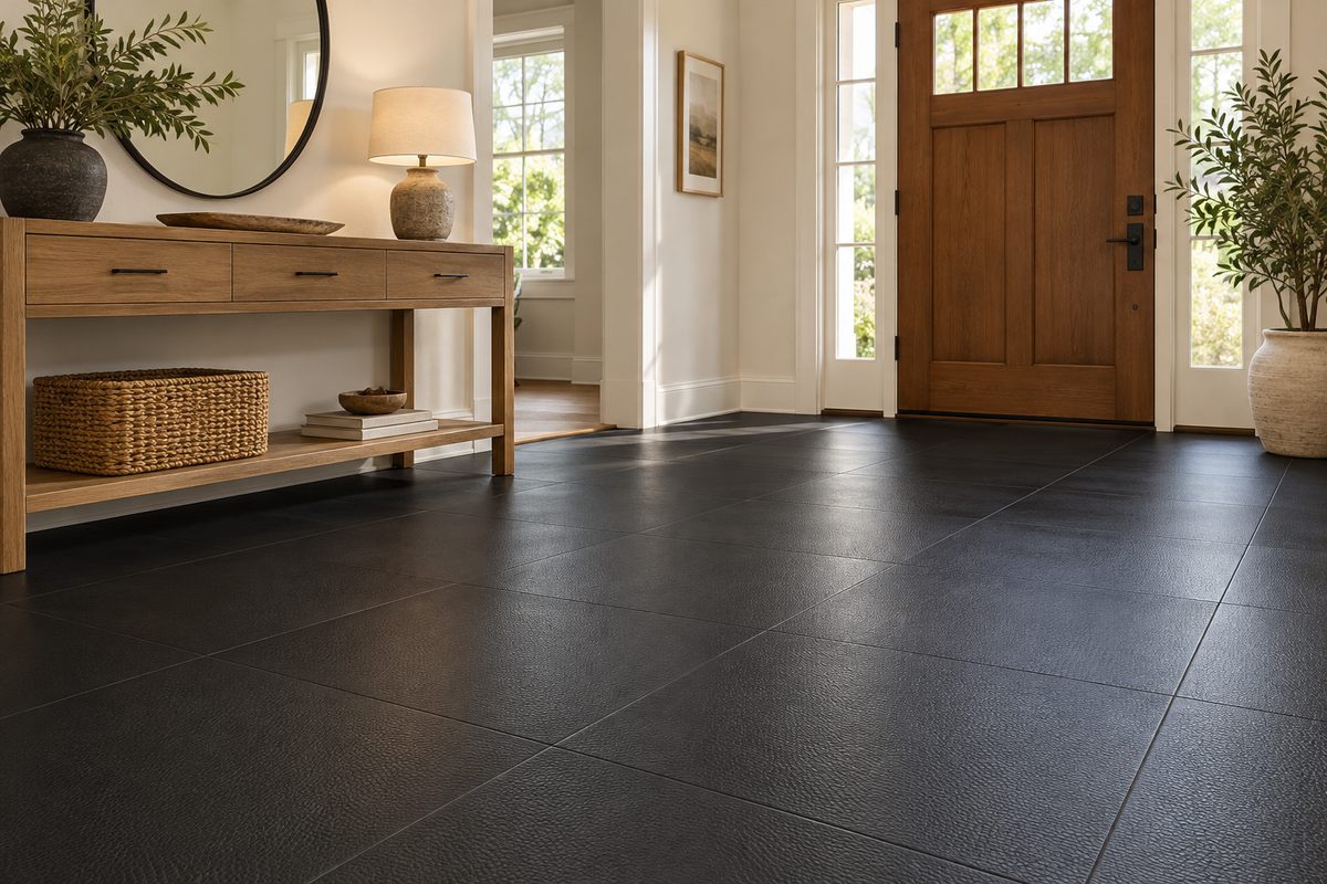 Black Leather Hidden Interlocking Vinyl Floor Tile