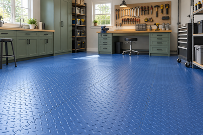 Blue Diamond Plate Interlocking Vinyl Floor Tile