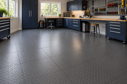Dark Gray Diamond Plate Interlocking Vinyl Floor Tile