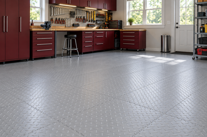 Light Gray Diamond Plate Interlocking Vinyl Floor Tile