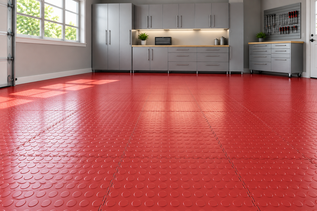 Red Coin Interlocking Vinyl Floor Tile