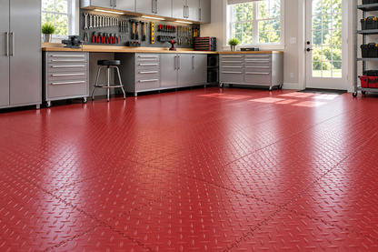 Red Diamond Plate Interlocking Vinyl Floor Tile